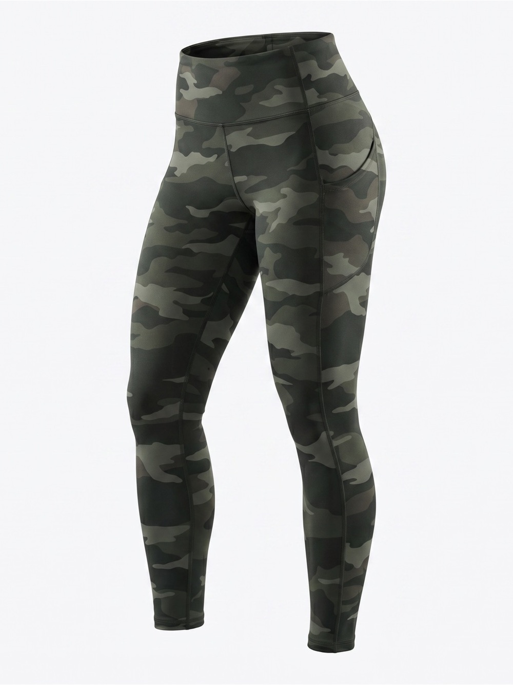 Athleta Camo Contender 7/8 Green Tights Leggings Medium